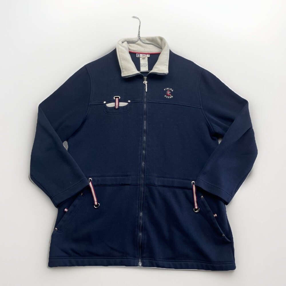Finlha Cottage Nautical Sailor Jacket Men’s Sz L Navy Blue Full Zip Casual Outer